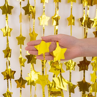 Занавес Звезда, Золото, Металлик, 100~200 см, 1 шт., 6014446