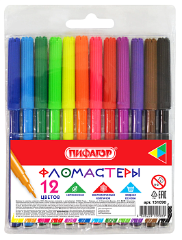 Фломастеры ПИФАГОР, 12 цв. 151090