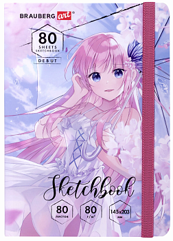 Скетчбук, белая бумага 80г/м 145х203мм, 80л, резинка, твердый, BRAUBERG ART DEBUT, Аниме, 114578