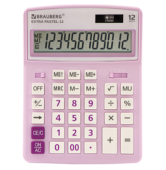 Калькулятор настольный BRAUBERG EXTRA PASTEL-12-PR (206x155 мм), 12 разрядов, СИРЕНЕВЫЙ, 250489